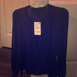 Black long sleeve sheer ruffle blouse